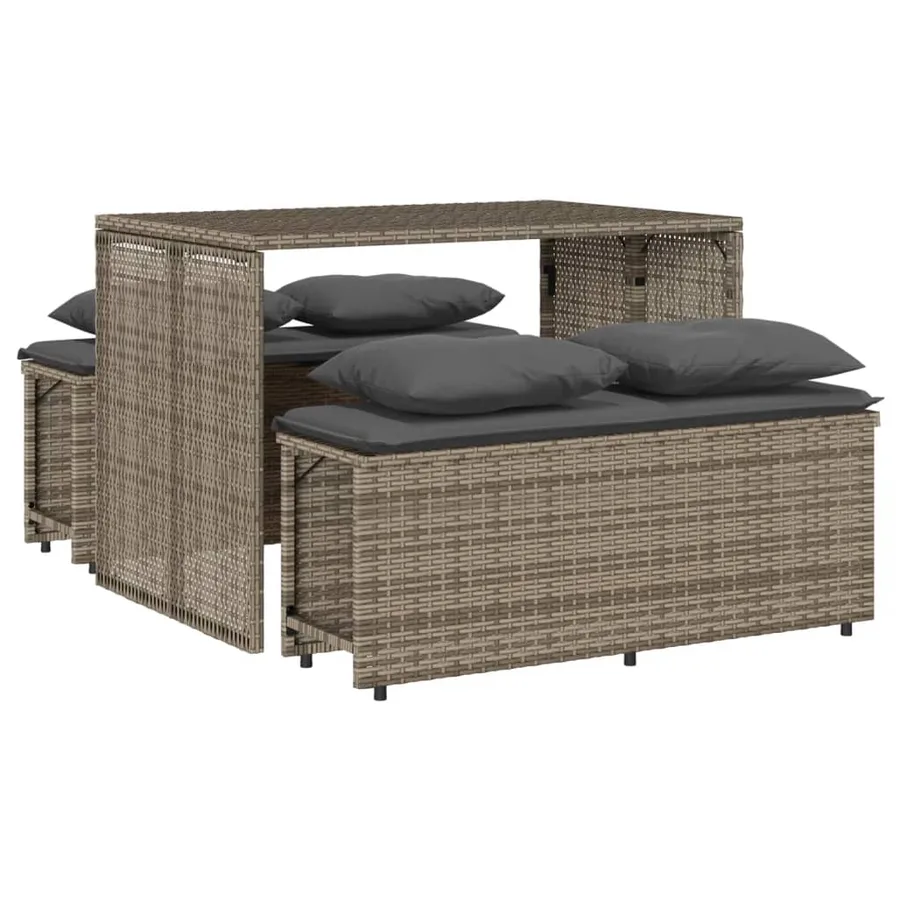 Ensemble à manger de jardin 3 pcs coussins gris résine tressée - 2