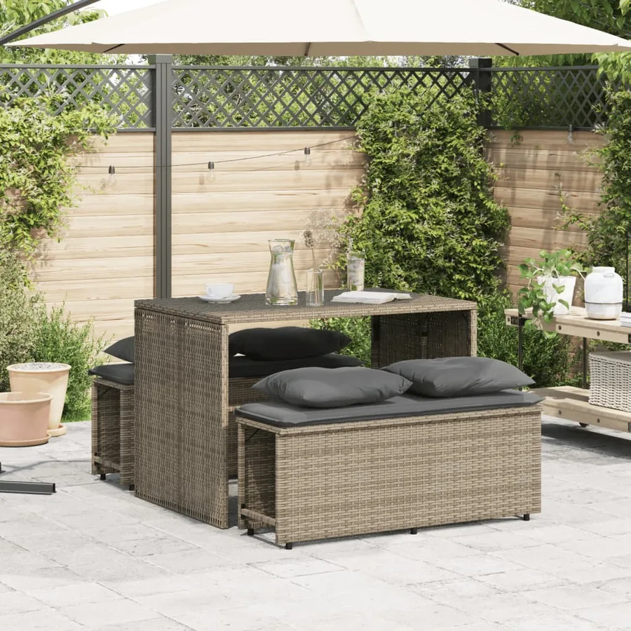 Ensemble à manger de jardin 3 pcs coussins gris résine tressée - 3