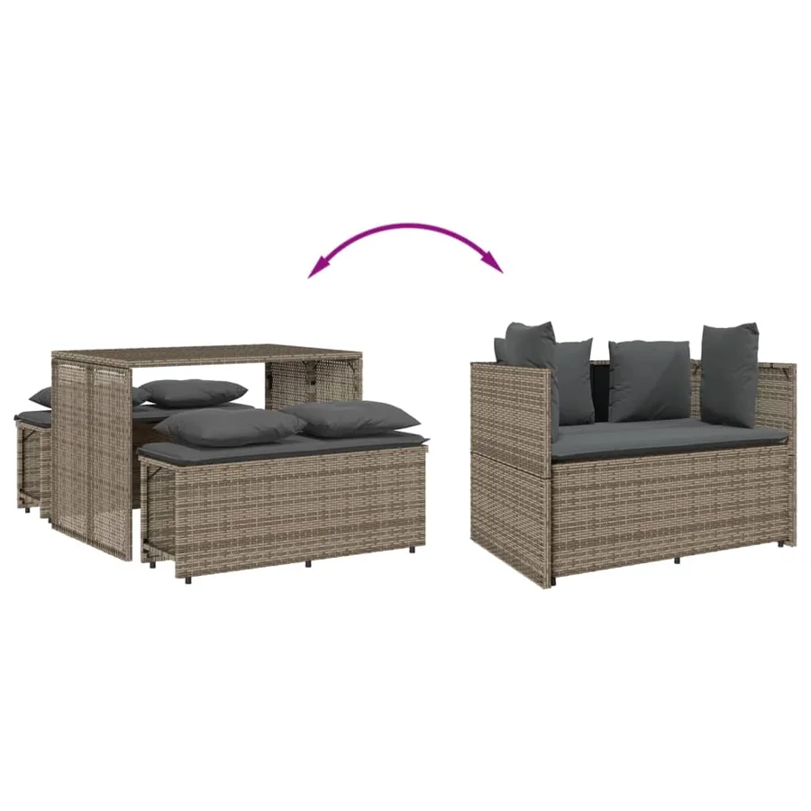 Ensemble à manger de jardin 3 pcs coussins gris résine tressée - 6