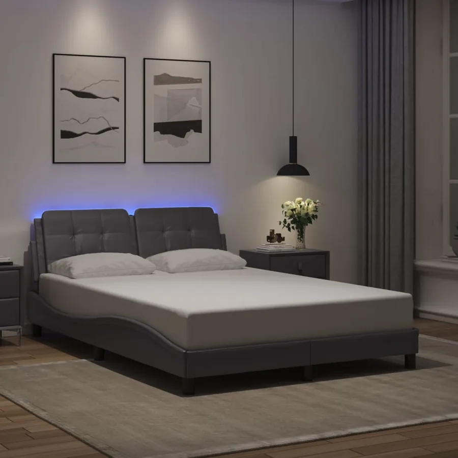 Cadre de lit avec LED sans matelas Zadar gris 140x190 cm