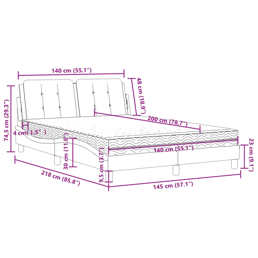 Lit avec matelas Zadar gris 140x200 cm similicuir - 11