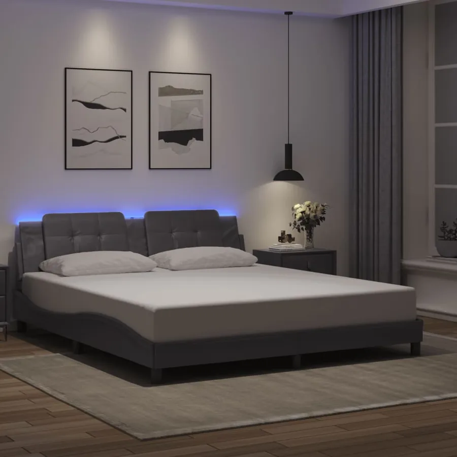 Cadre de lit avec LED sans matelas Zadar gris 180x200 cm