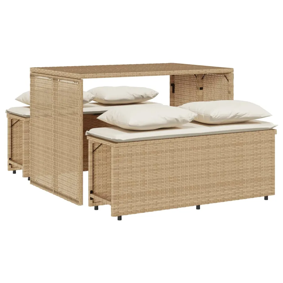Ensemble à manger de jardin et coussins 3 pcs Beige poly rotin - 2