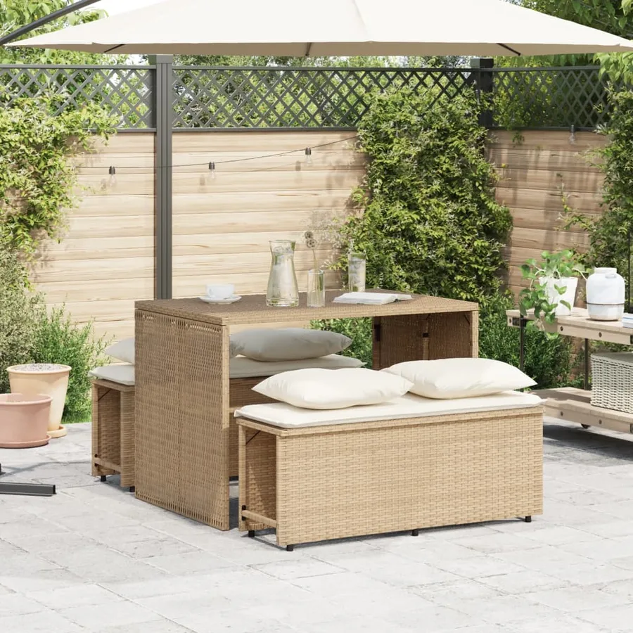 Ensemble à manger de jardin et coussins 3 pcs Beige poly rotin - 3