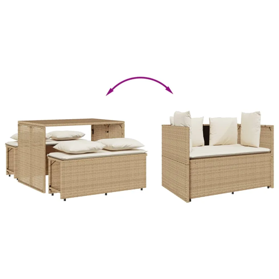 Ensemble à manger de jardin et coussins 3 pcs Beige poly rotin - 6