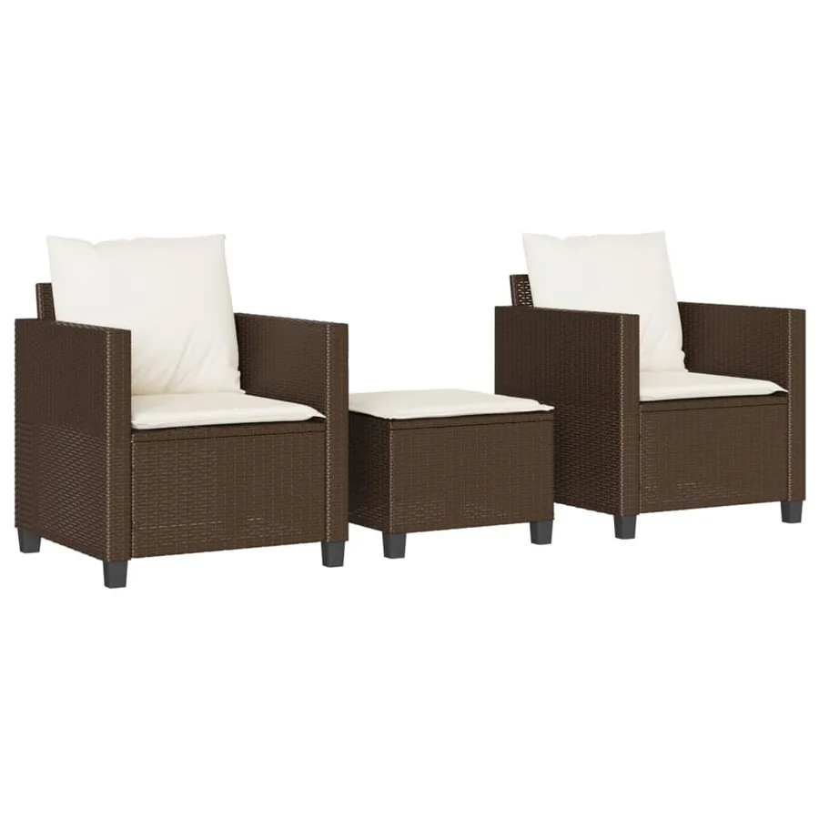 Ensemble de bistro 3 pcs avec coussins marron résine tressée - 2