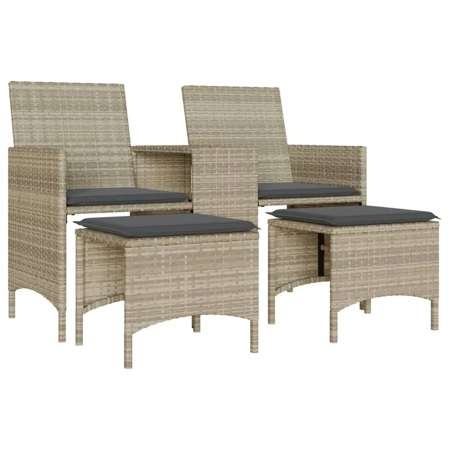 Canapé de jardin 2 places avec table tabourets gris clair rotin - 2