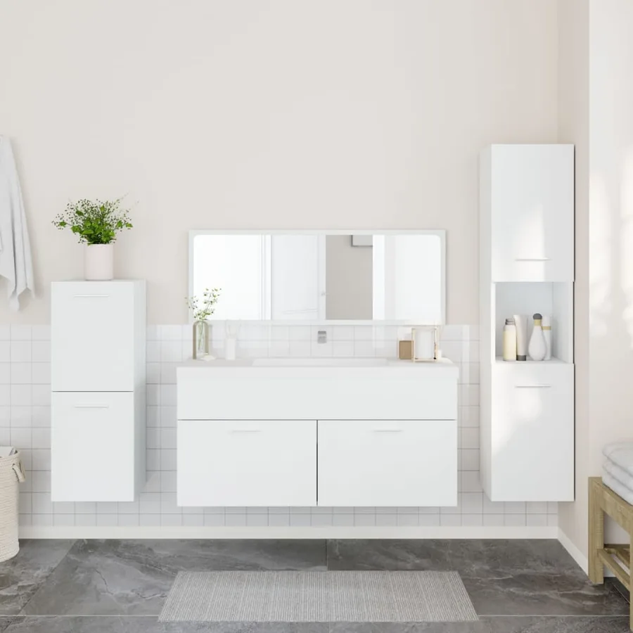 Ensemble de meubles salle de bain 4 pcs blanc bois d'ingénierie - 3