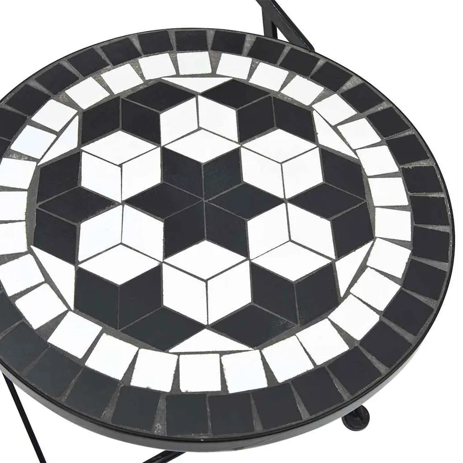 Ensemble de bistro mosaïque noir et blanc fer et céramique - 11