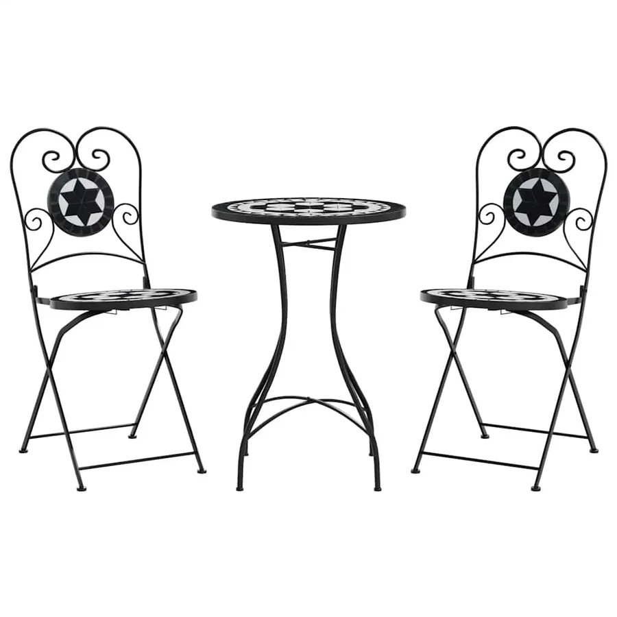 Ensemble de bistro mosaïque noir et blanc fer et céramique - 2