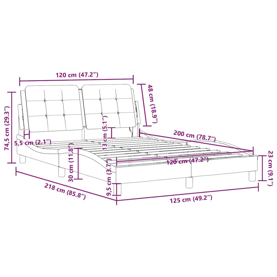 Cadre de lit sans matelas Zadar gris 120x200 cm similicuir - 12