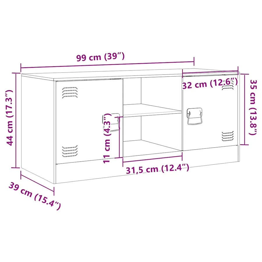 Meuble TV jaune moutarde 99x39x44 cm acier - 16