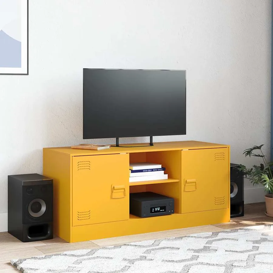 Meuble TV jaune moutarde 99x39x44 cm acier - 3