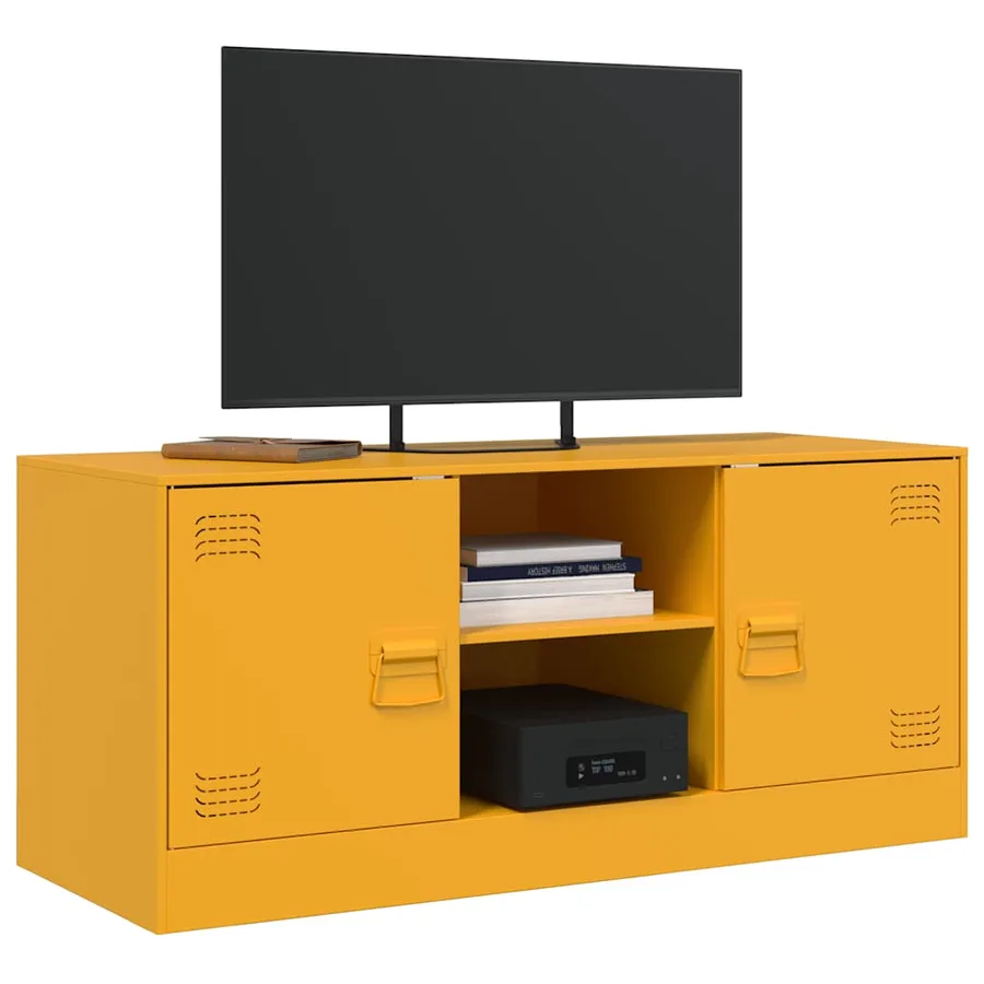 Meuble TV jaune moutarde 99x39x44 cm acier - 4