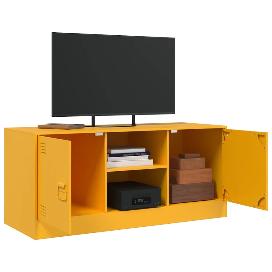 Meuble TV jaune moutarde 99x39x44 cm acier - 5
