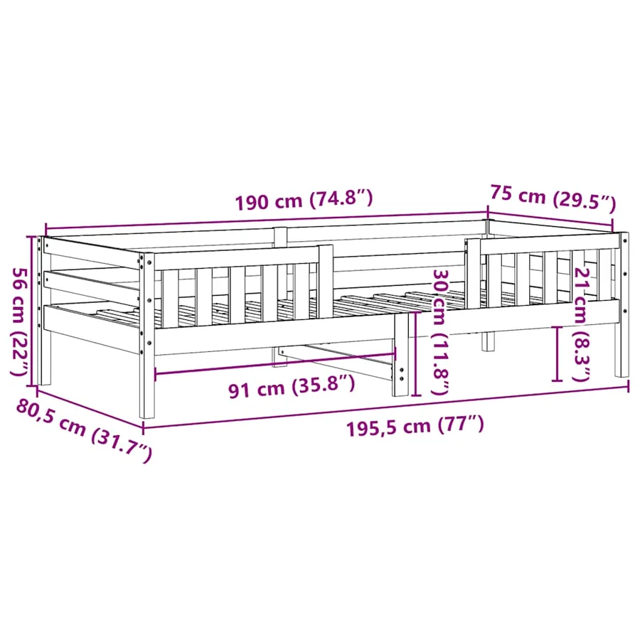 Cadre de lit sans matelas blanc 75x190 cm bois de pin massif - 9