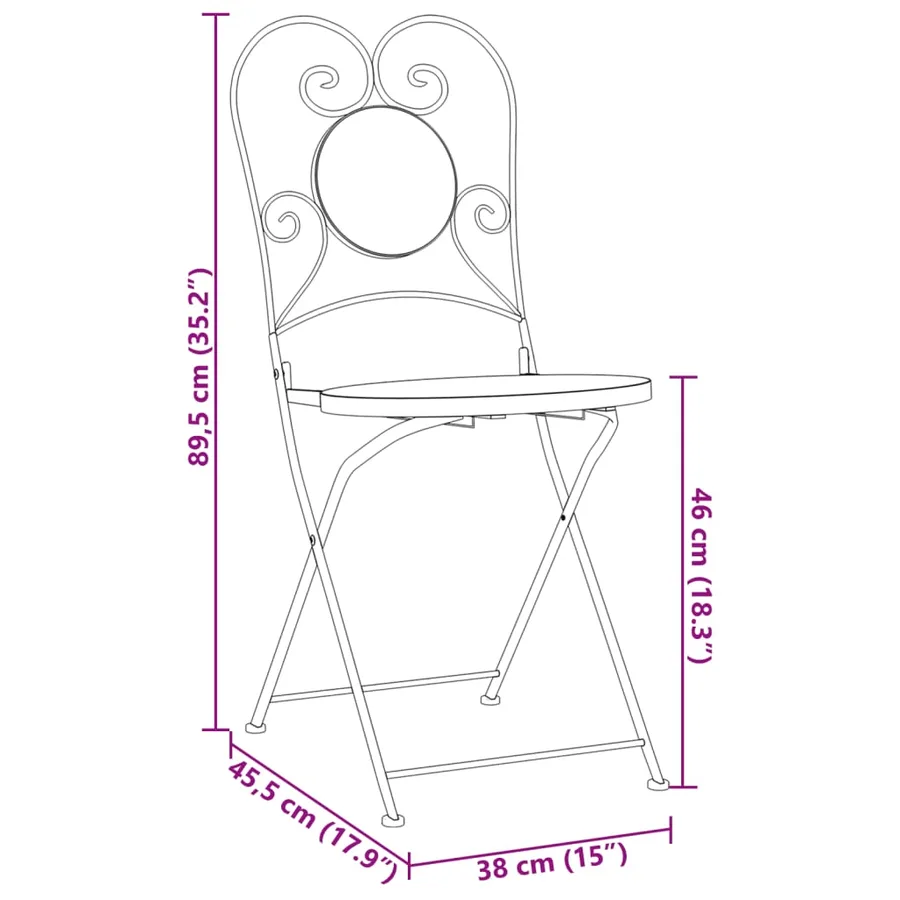 Chaises de bistrot pliables lot de 2 terre cuite céramique - 12