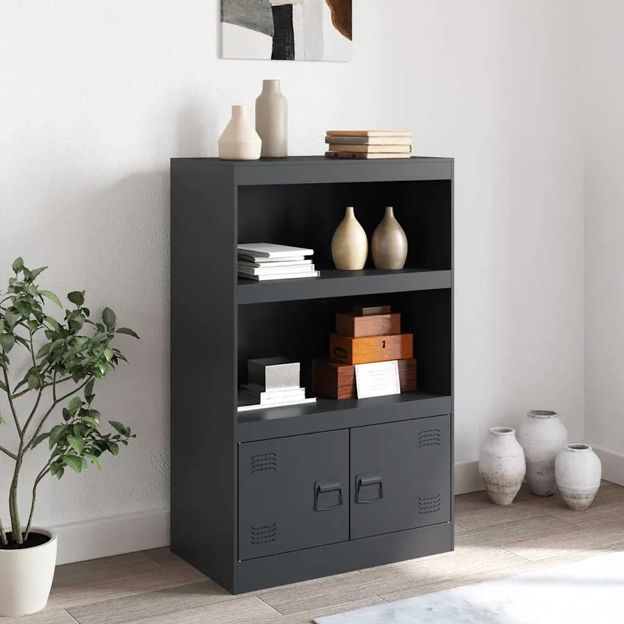 Buffet anthracite 67x39x107 cm acier - 3