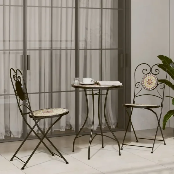 Ensemble de bistro mosaïque terre cuite blanc fer et céramique