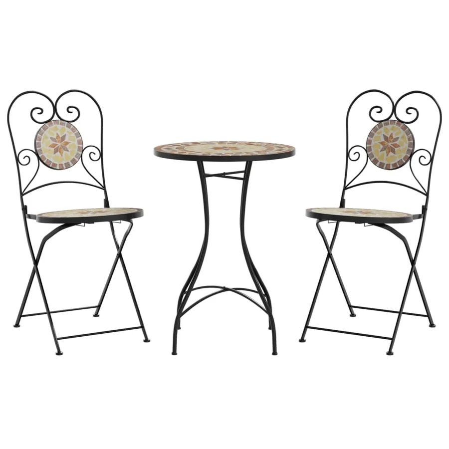 Ensemble de bistro mosaïque terre cuite blanc fer et céramique - 2