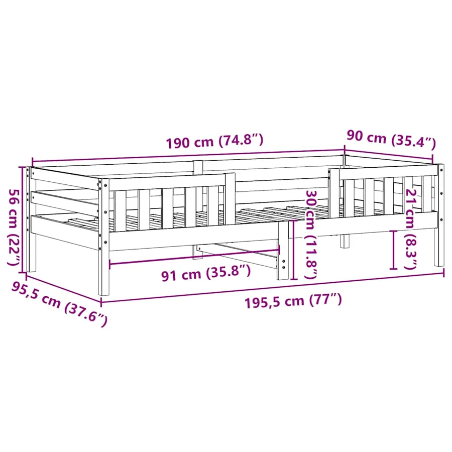 Cadre de lit sans matelas cire marron 90x190 cm bois pin massif - 9