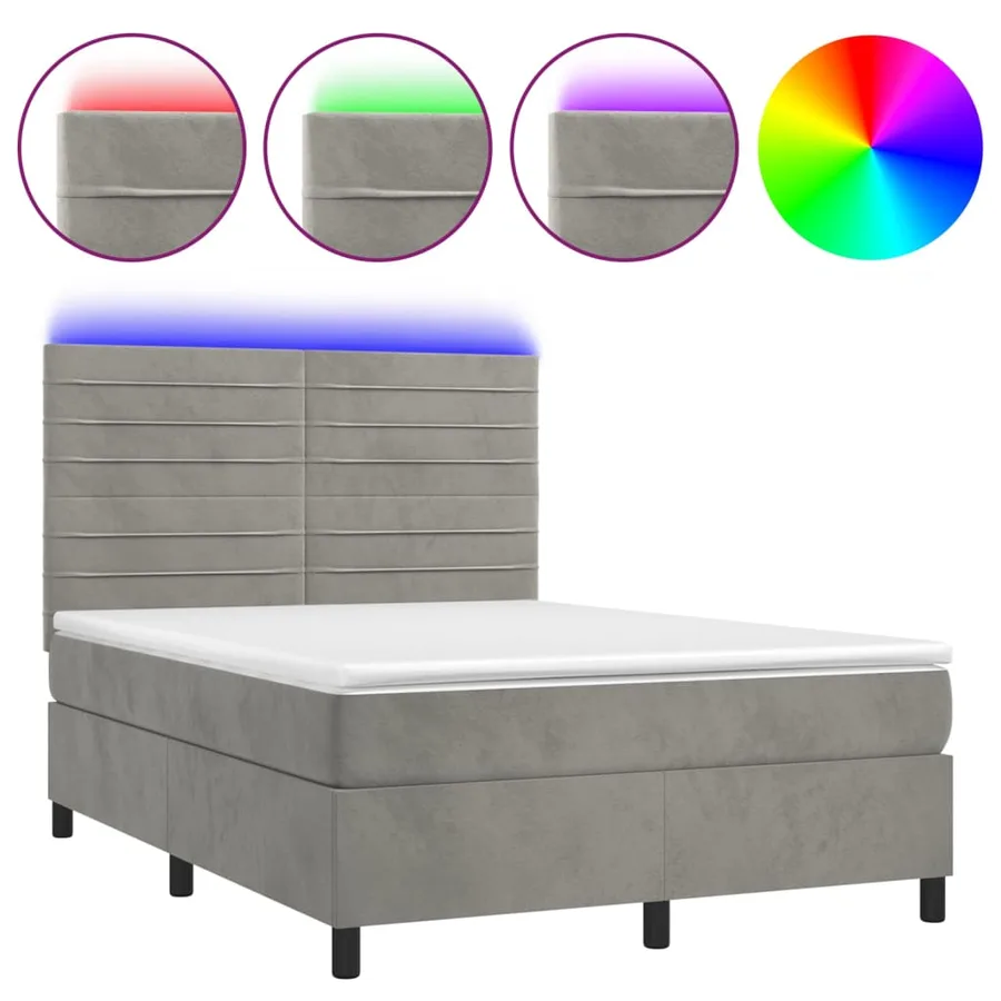 Sommier à lattes de lit avec matelas LED Gris clair 140x190 cm - 2