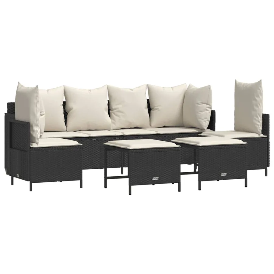 Salon de jardin 5 pcs avec coussins noir résine tressée - 2