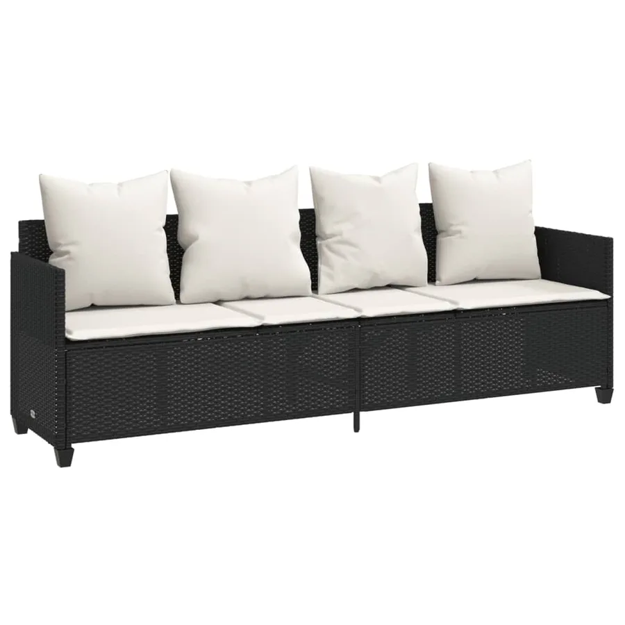 Salon de jardin 5 pcs avec coussins noir résine tressée - 3