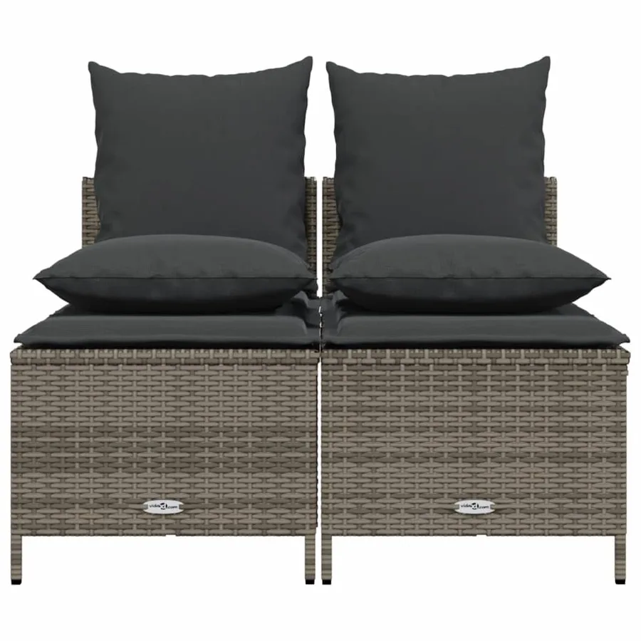 Salon de jardin 4 pcs avec coussins gris résine tressée - 3