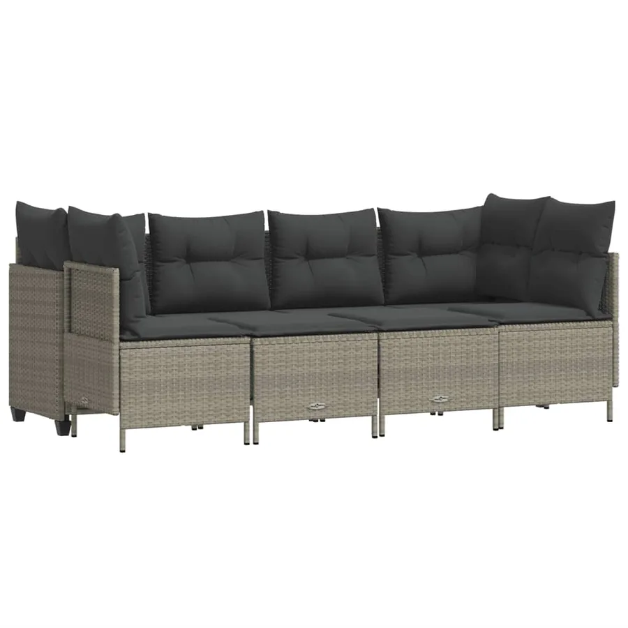 Salon de jardin 5 pcs avec coussins gris clair résine tressée - 2