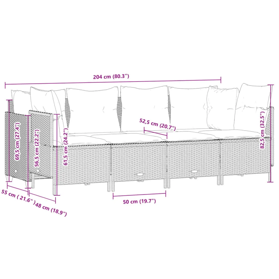 Salon de jardin 5 pcs avec coussins gris clair résine tressée - 7