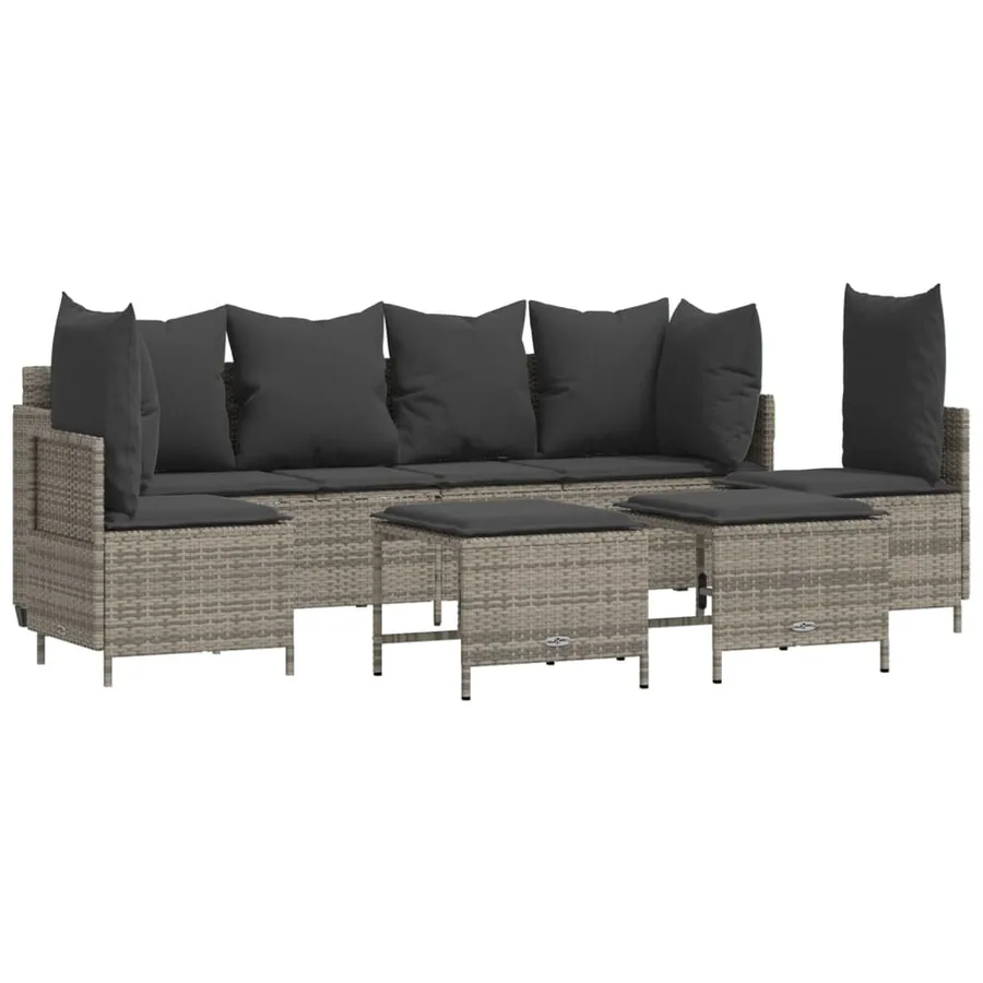 Salon de jardin 5 pcs avec coussins gris résine tressée - 2