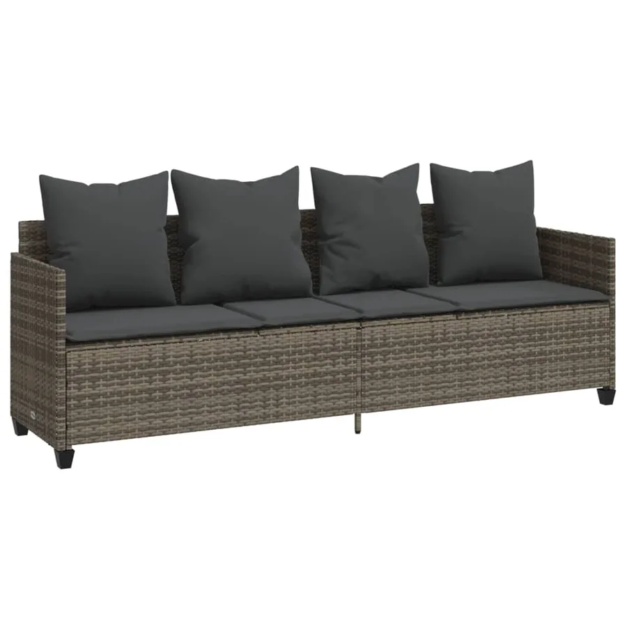 Salon de jardin 5 pcs avec coussins gris résine tressée - 3