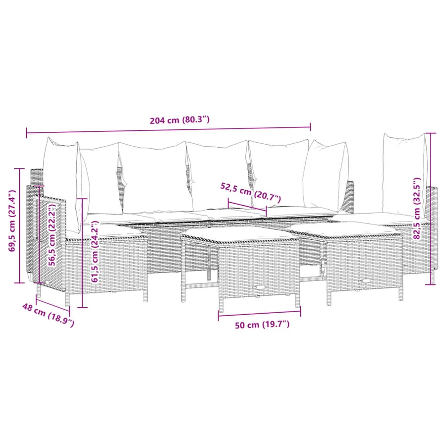 Salon de jardin 5 pcs avec coussins gris résine tressée - 7
