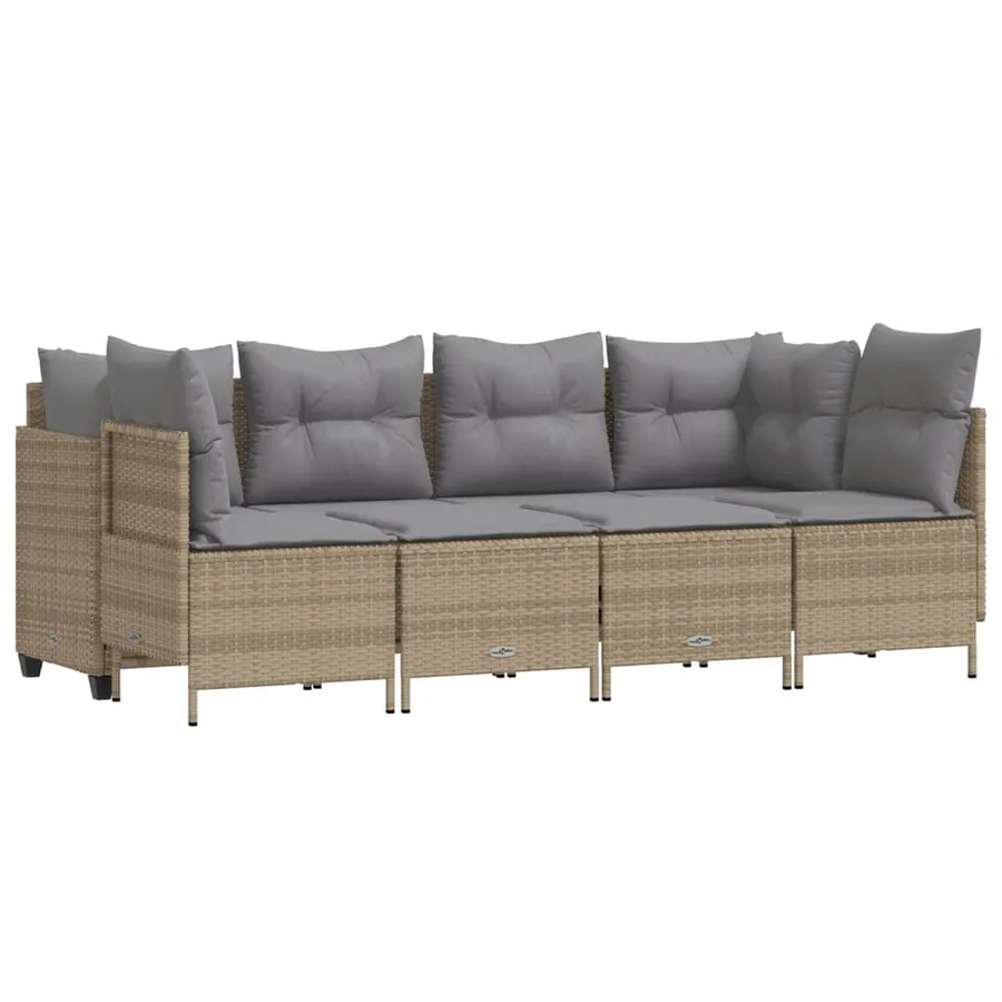 Salon de jardin avec coussins 5 pcs beige résine tressée - 2