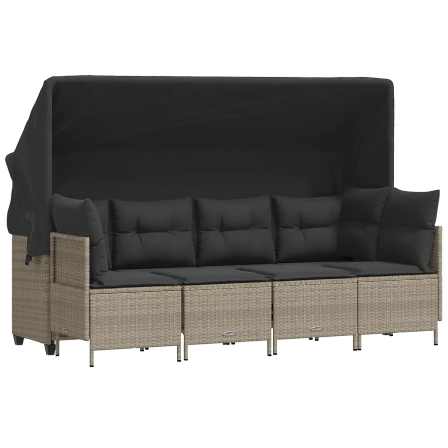 Salon de jardin 5 pcs avec coussins gris clair résine tressée - 2