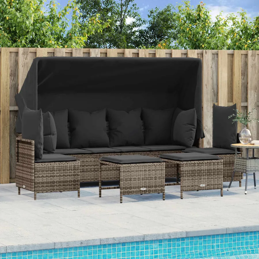 Salon de jardin 5 pcs avec coussins gris résine tressée