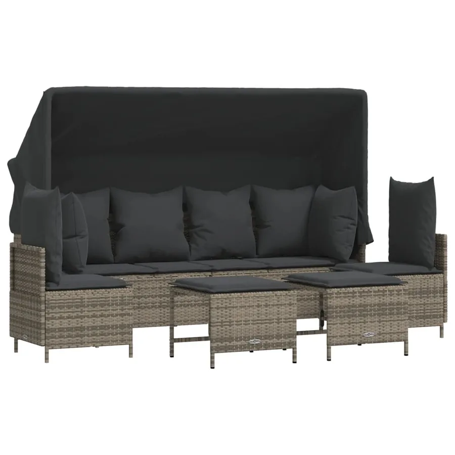 Salon de jardin 5 pcs avec coussins gris résine tressée - 2