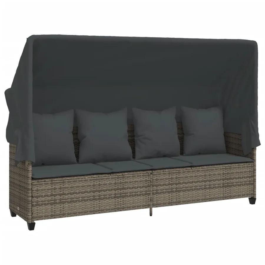 Salon de jardin 5 pcs avec coussins gris résine tressée - 3