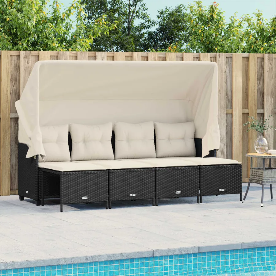 Salon de jardin 5 pcs avec coussins noir résine tressée