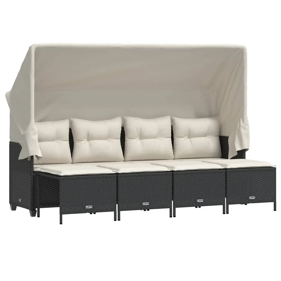 Salon de jardin 5 pcs avec coussins noir résine tressée - 2