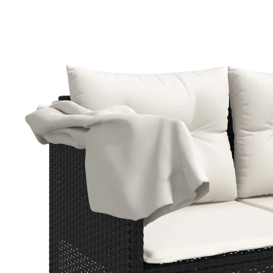 Salon de jardin 5 pcs avec coussins noir résine tressée - 6