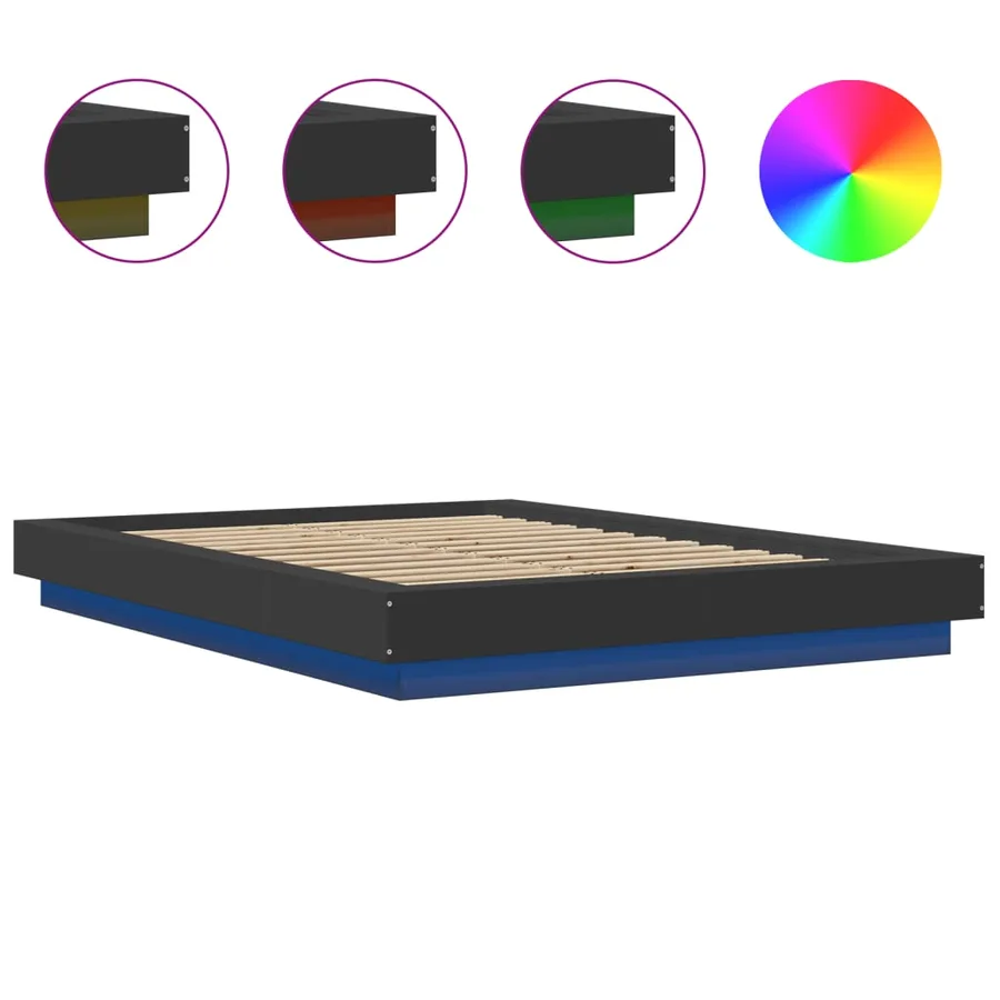 Cadre de lit avec lumières LED sans matelas noir 120x190cm - 8