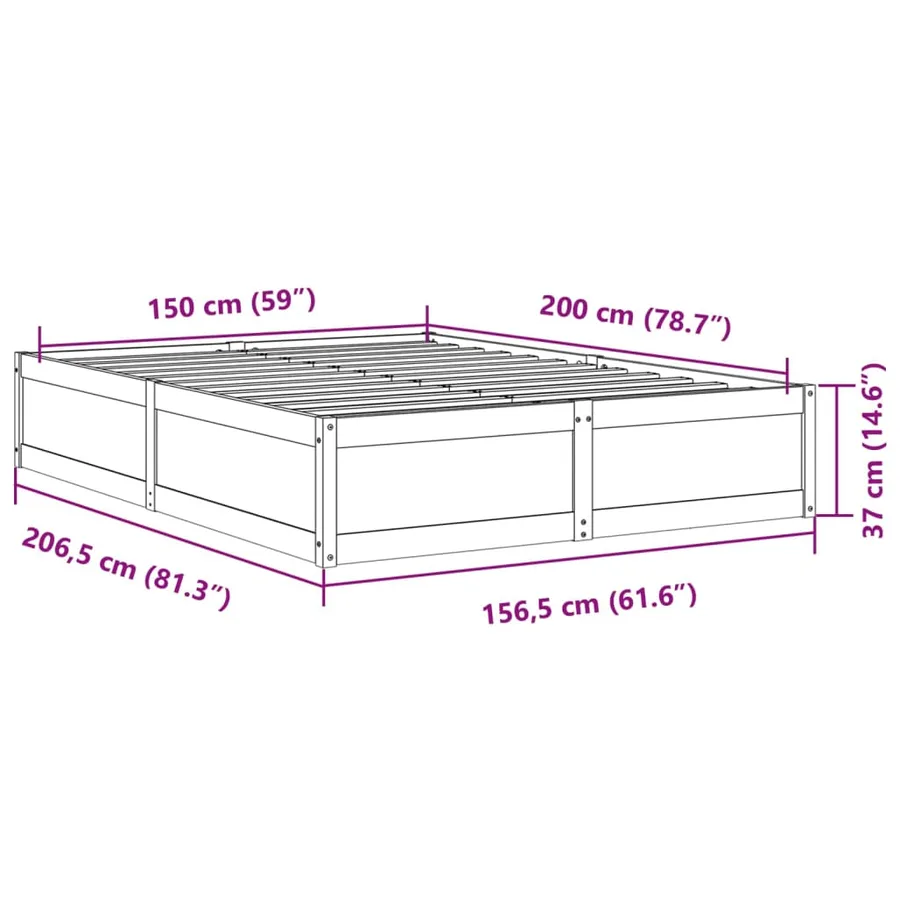 Cadre de lit sans matelas cire marron 150x200cm bois pin massif - 9