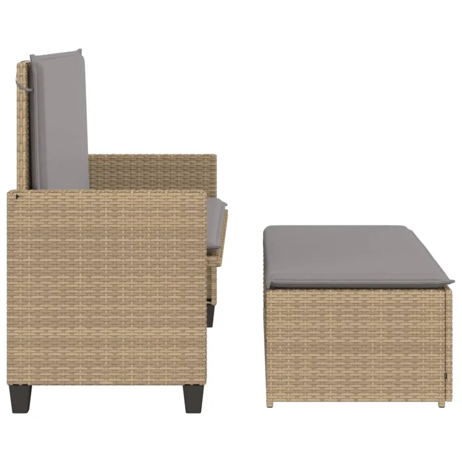 Banc de jardin et coussins et repose-pied beige résine tressée - 6