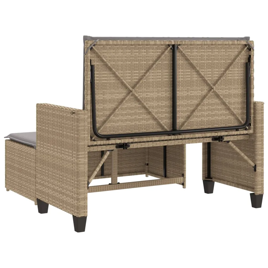 Banc de jardin et coussins et repose-pied beige résine tressée - 7