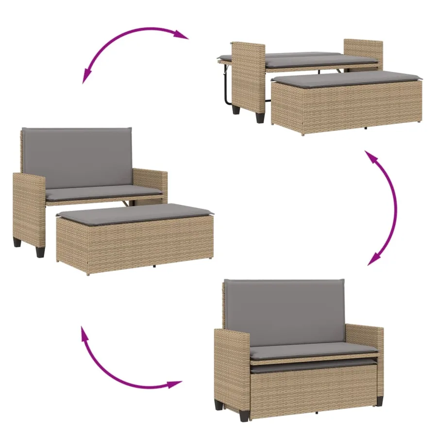 Banc de jardin et coussins et repose-pied beige résine tressée - 8
