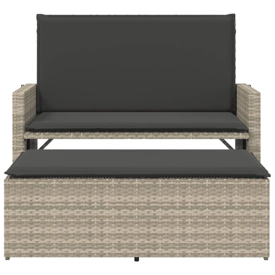 Banc de jardin et coussins et repose-pied gris clair poly rotin - 5