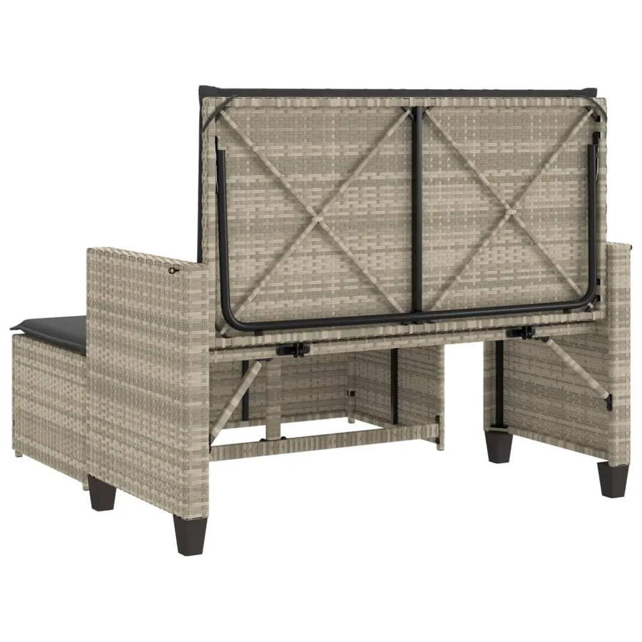 Banc de jardin et coussins et repose-pied gris clair poly rotin - 7
