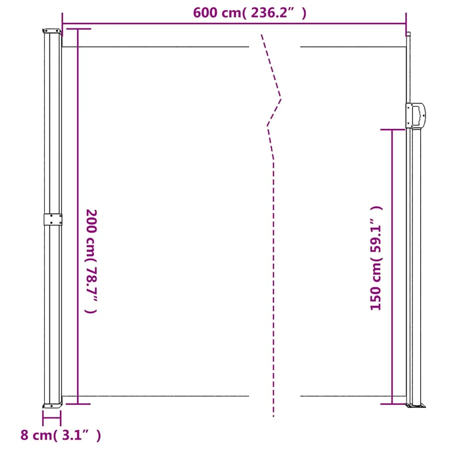 Auvent latéral rétractable blanc 200x600 cm - 10